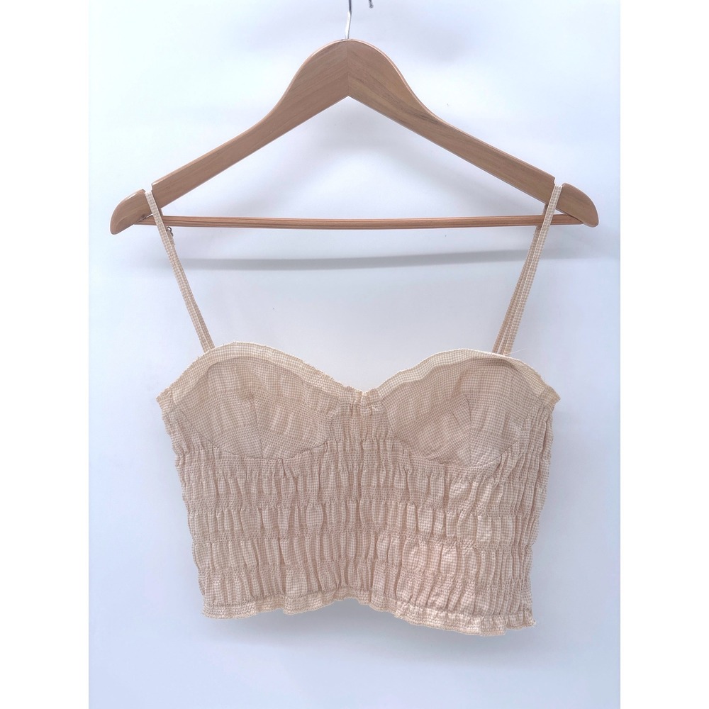 Zara Crop Top Gingham Beige White Plaid Coquette Milkmaid Y2K Women Medium